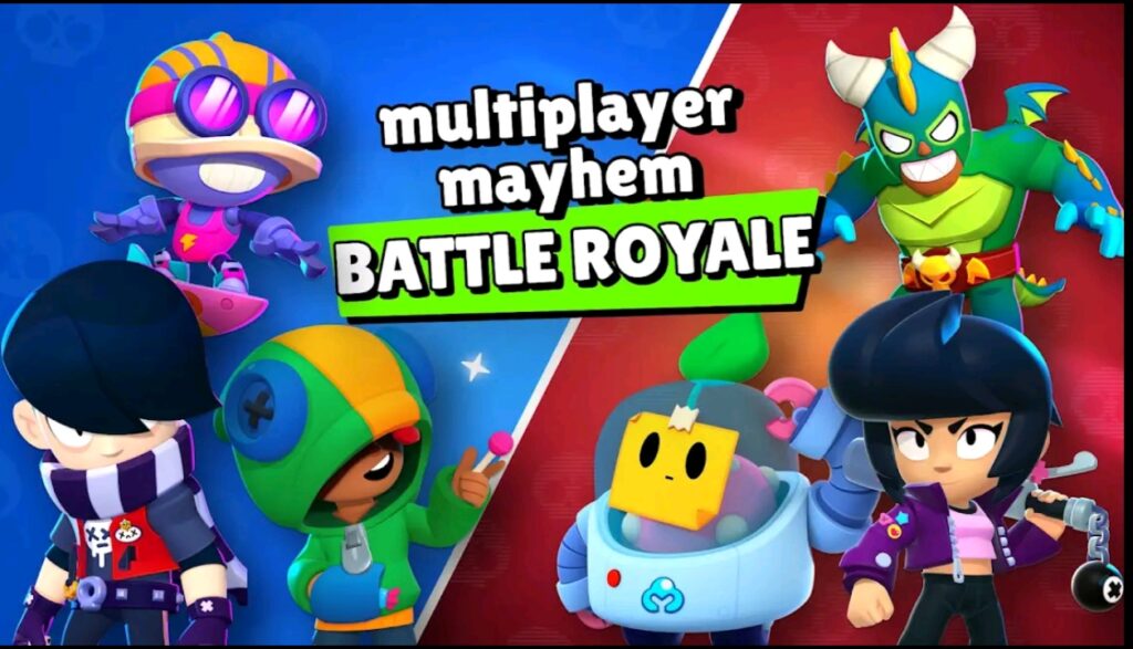 Brawl Stars 3v3 battle with colorful cartoon-style brawlers