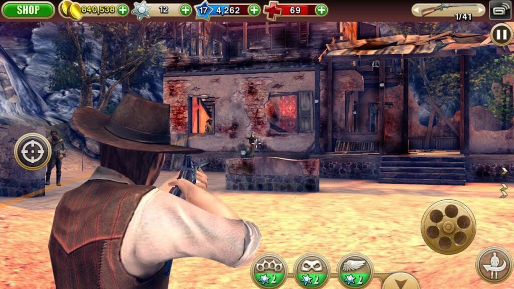 Six-Guns: Gang Showdown action-packed Wild West shooting gameplay with cowboy character