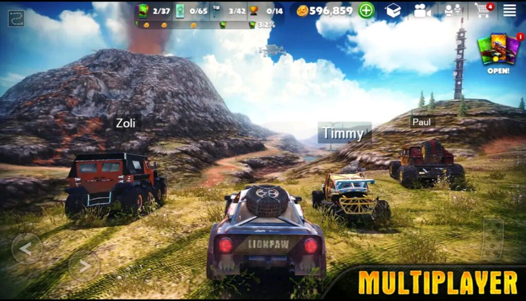 Off The Road (OTR) open world off-roading vehicle simulation through rugged terrain